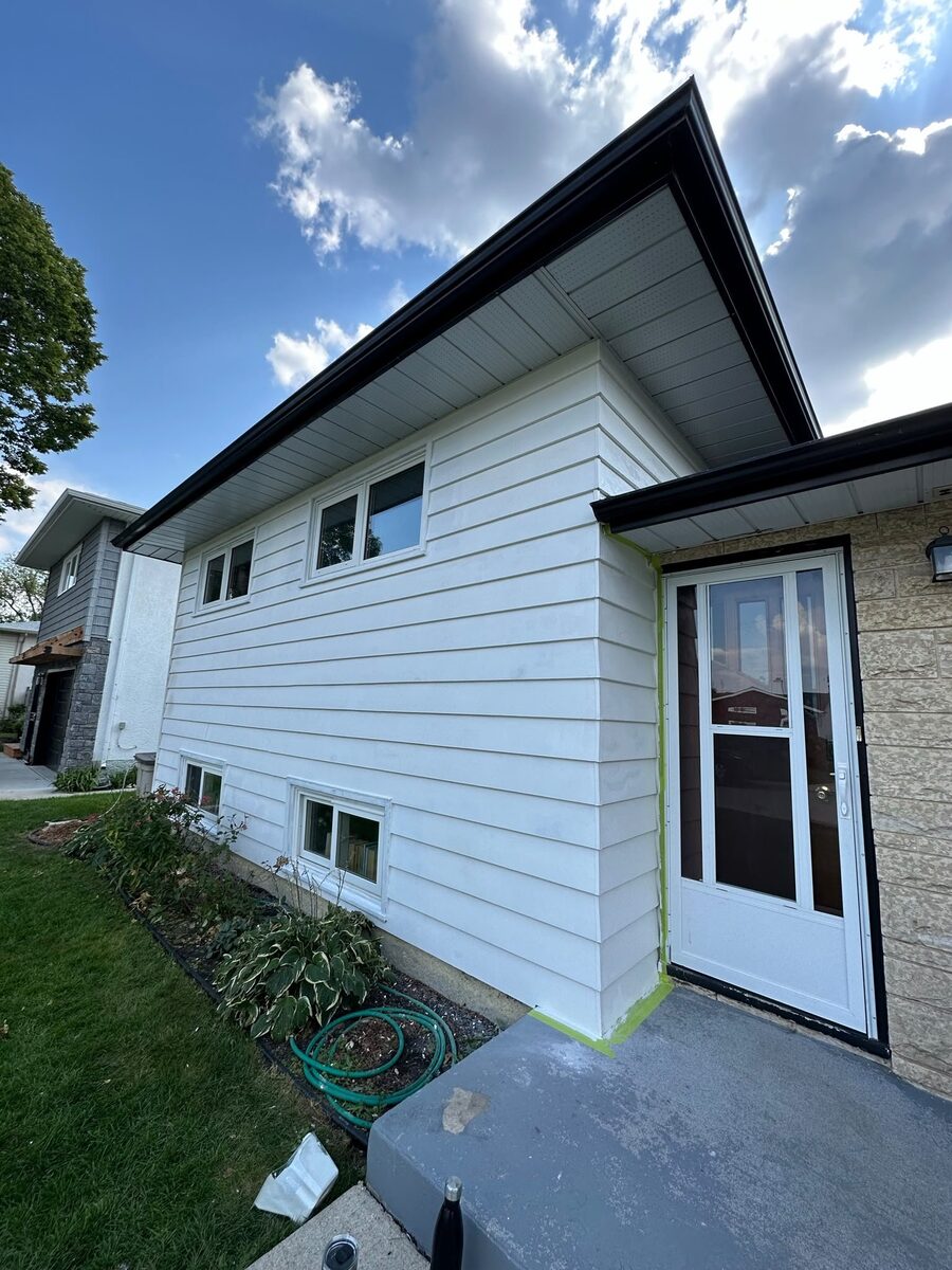 White painted exterior siding, finished corner detail