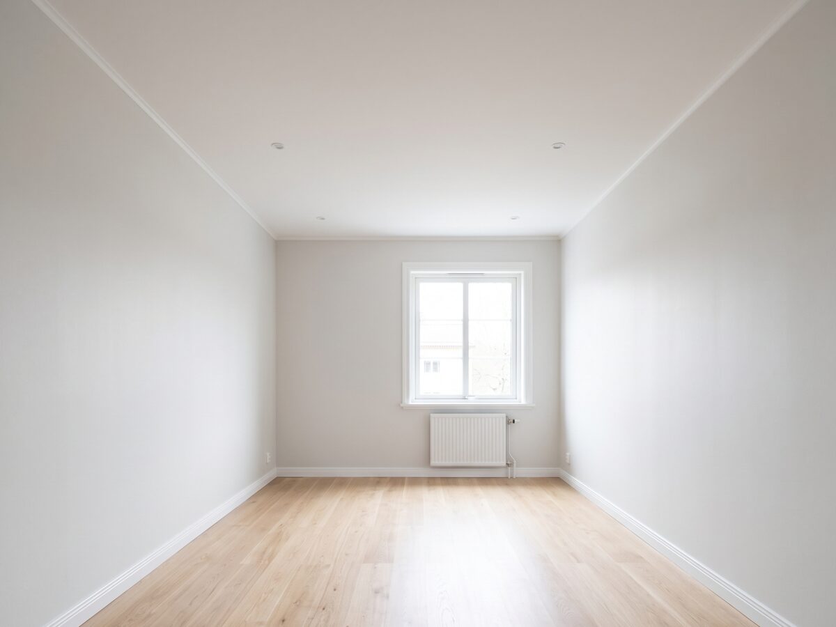 Freshly painted, rent-ready vacant unit with clean hardwood floor and bright natural light after a unit turn